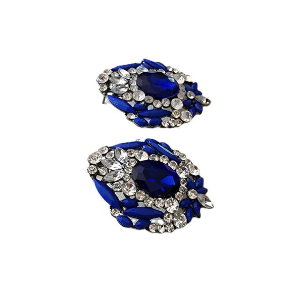 T & J Designs Royal Blue Fantasy Glass Crystal Drop Earrings - Picture 4 of 10